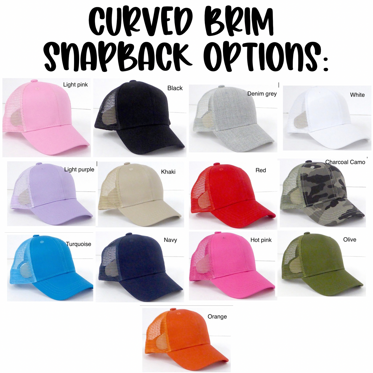 Custom Name Snapbacks - CURVED BRIM - Preorder